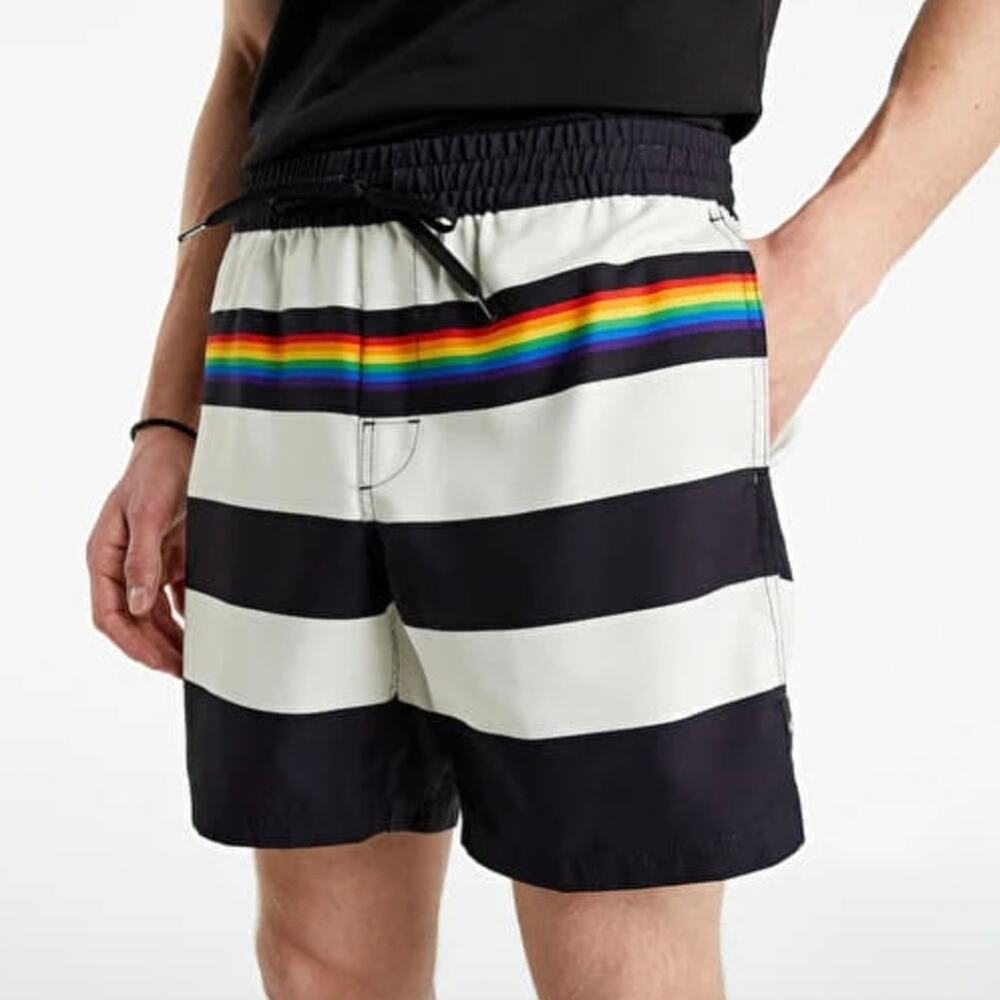 Vans Pride Collection Rainbow Striped Volley Swim Shorts Black Cream Medium NWT - Picture 3 of 11
